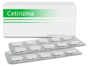 Caja y pastillas de cetirizina