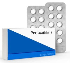 Caja y pastillas de pentoxifilina